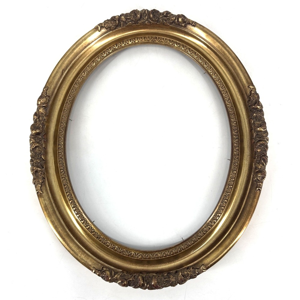 Vintage Ornate Gilt Wood Oval Frame Picture Rose Gold Made in Mexico 11"x14"